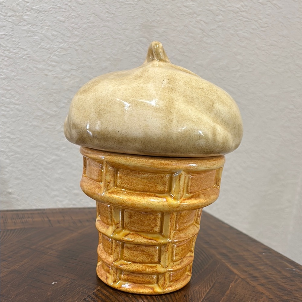 Vintage Retro Vanilla Ceramic Ice Cream Cone Jar